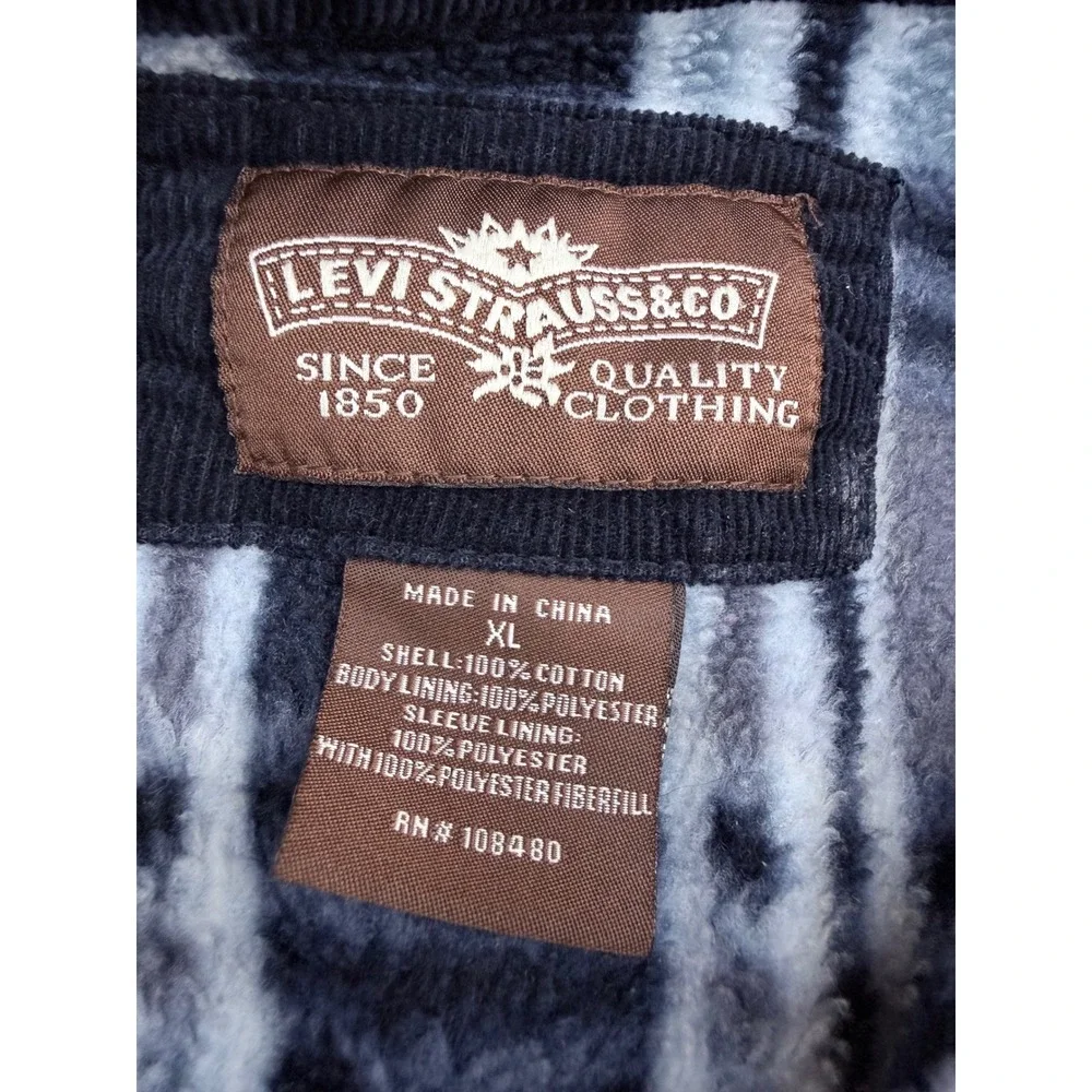 Levi Strauss Mens XL Navy Blue Corduroy Fleece Lined Plaid Shirt Jacket Shacket